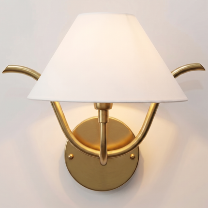 Wall Light Brushed Gold Modern Fabric Shade Wall Sconce, Luxury Brass Bedroom Bedside Lamp, Minimalist Lighting Fixture