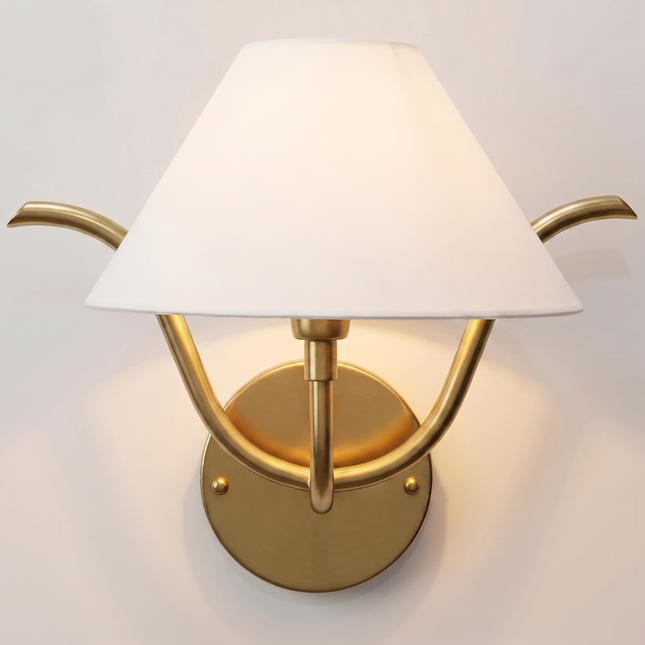 Wall Light Brushed Gold Modern Fabric Shade Wall Sconce, Luxury Brass Bedroom Bedside Lamp, Minimalist Lighting Fixture
