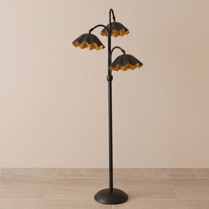 Floor Lamp with Modern Matte Black 3-Light Scalloped Metal Shades, Mid Century Modern Standing Lamp for Living Room, Bedroom Corner Decor.
