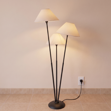 Floor Lamp with Matte Black 3-Light with White Cone Shades, Contemporary Standing Lamp for Living Room, Bedroom, Reading Nook & Lounge Decor