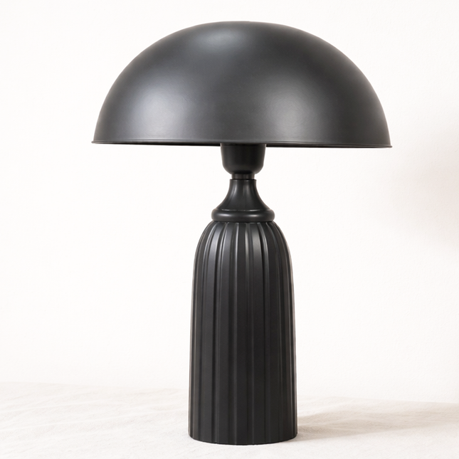 Table Lamp – Modern Matte Black Mushroom Dome Table Lamp with Ribbed Base | Minimal Bedside Desk Lighting for Luxury Contemporary Interiors