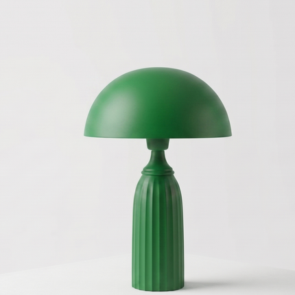Table Lamp – Emerald Green Mushroom Table Lamp with Fluted Pedestal Base | Accent Lighting for Bedroom Living Room and Designer Spaces