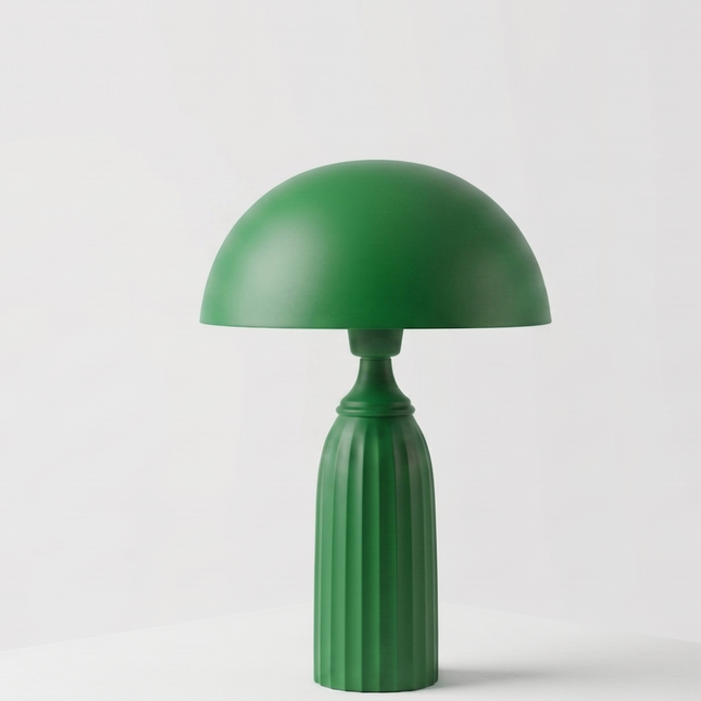 Table Lamp – Emerald Green Mushroom Table Lamp with Fluted Pedestal Base | Accent Lighting for Bedroom Living Room and Designer Spaces