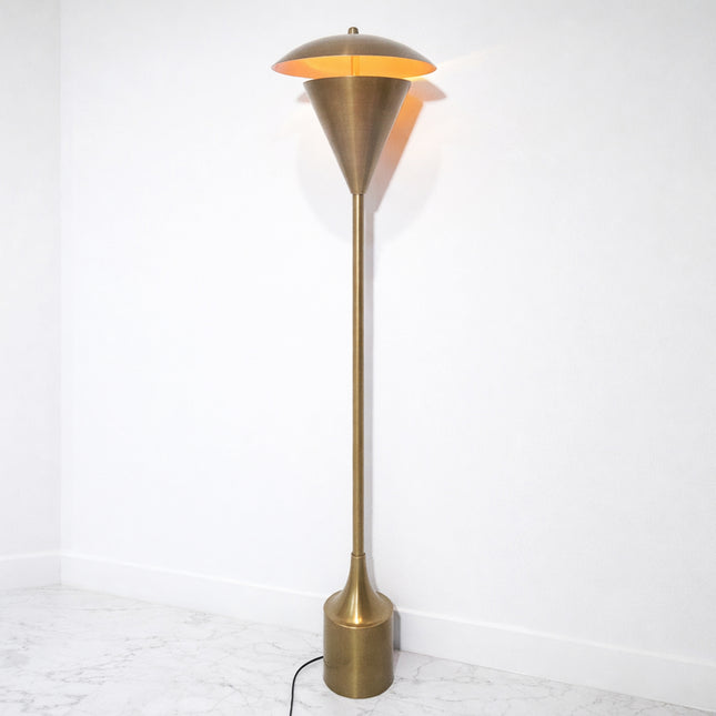 Floor Lamp in Brass Gold Color Modern Scandinavian Lamp with Floating Disc Shade and Warm Ambient Lighting for Luxury Living Room Decor