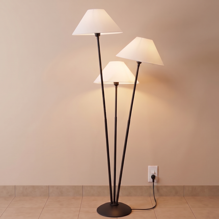 Floor Lamp with Matte Black 3-Light with White Cone Shades, Contemporary Standing Lamp for Living Room, Bedroom, Reading Nook & Lounge Decor