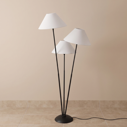 Floor Lamp with Matte Black 3-Light with White Cone Shades, Contemporary Standing Lamp for Living Room, Bedroom, Reading Nook & Lounge Decor