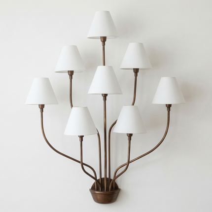 Wall Light – Luxury Antique Brass 8-Light Wall Sconce with White Fabric Shades | Wall Lighting Fixture for Living Room Bedroom Hallway Decor