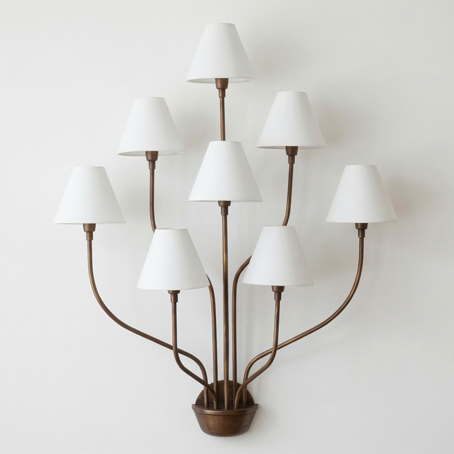 Wall Light – Luxury Antique Brass 8-Light Wall Sconce with White Fabric Shades | Wall Lighting Fixture for Living Room Bedroom Hallway Decor