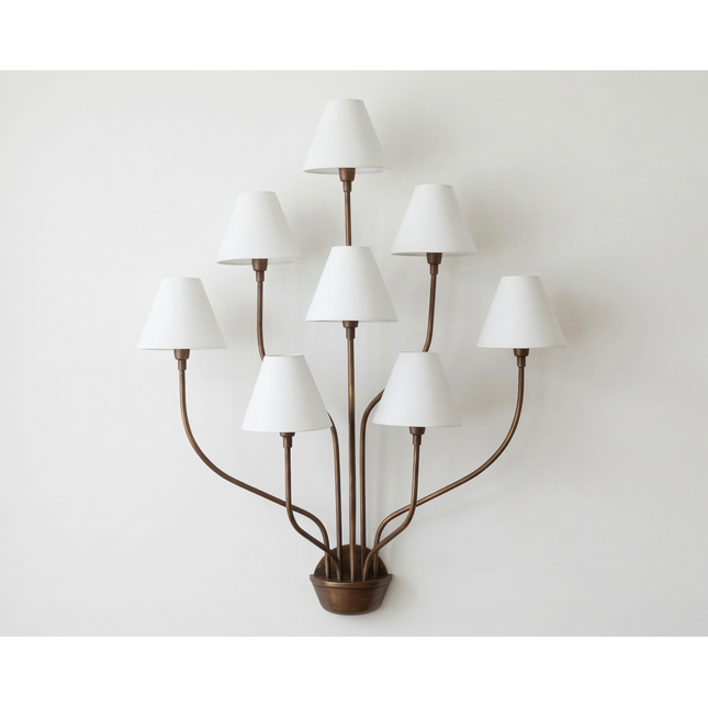 Wall Light – Luxury Antique Brass 8-Light Wall Sconce with White Fabric Shades | Wall Lighting Fixture for Living Room Bedroom Hallway Decor