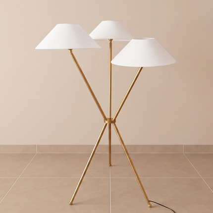 Floor Lamp Tripod Luxury Gold Brass, Modern Triple Light with Shades, Decor Lighting, Light with Triple Cone Shades, Nordic Lighting Fixture