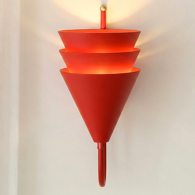 Wall Sconce in Red Geometric , Artistic Cone Shade Wall Light, Modern Interior Lighting Fixture for Bedroom, Entryway & Dining Space
