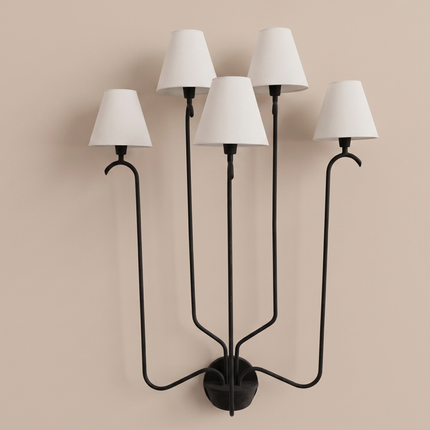 Wall Light Contemporary Matte Black Multi Light Fixture, Artistic Minimalist Lamp with Elegant White Shades, Modern Nordic Interior Lighting