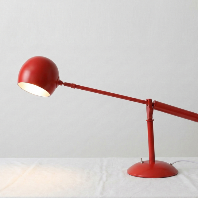 Table Lamp – Modern Red Adjustable Arm Desk Lamp with Dome Metal Shade | Contemporary Industrial Task Lighting for Office and Study Room