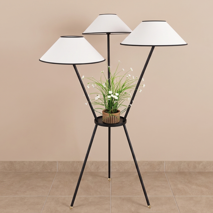 Floor Lamp Tripod with Built-In Plant Stand, Modern Botanical Light, Matte Black Metal Standing Lamp for Room, Sunroom Reading Corner Decor.