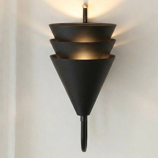 Elegant Matte Black Designer Wall Sconce, Contemporary Cone Shade Lighting Fixture, Modern Luxury Wall Lamp for Interior Home & Cafe Decor