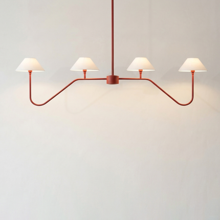 Chandelier Light – Modern Matte Red 4 Light Chandelier | Minimal Luxury Hanging Ceiling Light for Dining Room and Kitchen Island