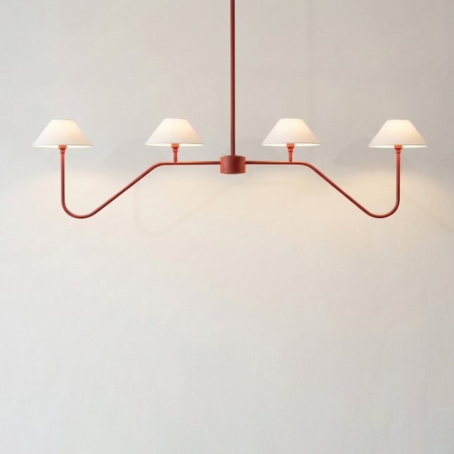 Chandelier Light – Modern Matte Red 4 Light Chandelier | Minimal Luxury Hanging Ceiling Light for Dining Room and Kitchen Island