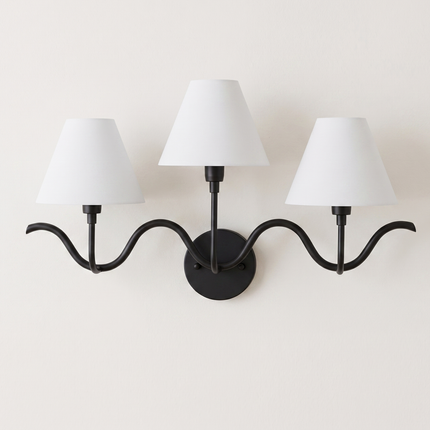 Wall Light – Luxury Matte Black Triple Arm Wavy Wall Sconce, Modern Scandinavian Fixture for Bedroom, Living Room & Boutique Interior