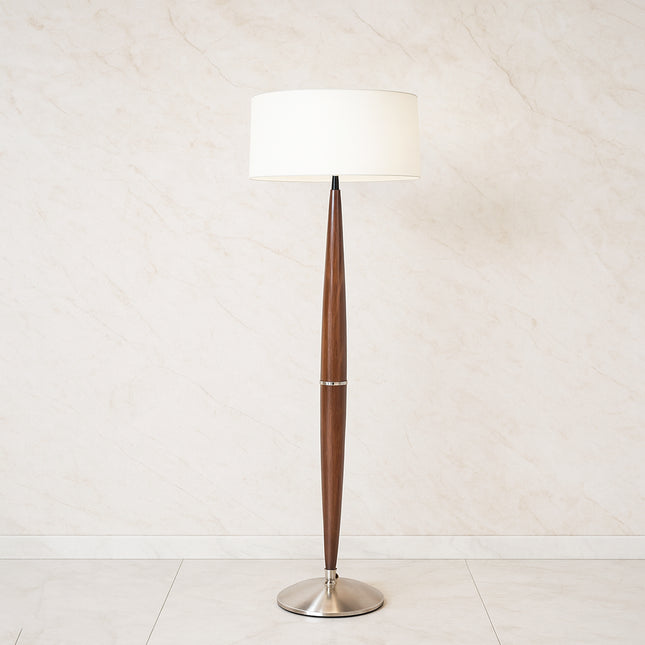 Nickel Plated Wood Floor Lamp: 55" Tall with White Shade matte black