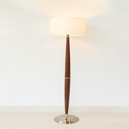 Nickel Plated Wood Floor Lamp: 55" Tall with White Shade matte black