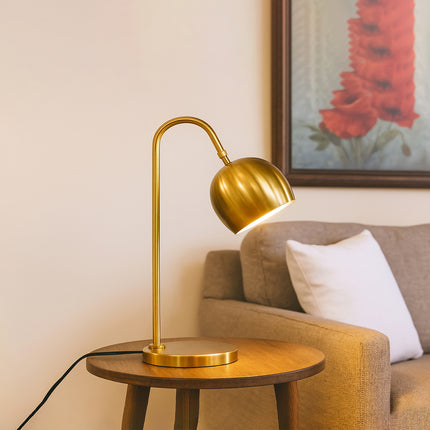 Table Lamp – Modern Gold Metal Reading Table Lamp with Adjustable Dome Shade | Minimal Desk and Study Accent Lighting