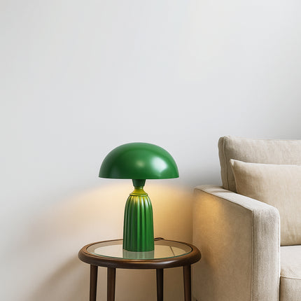 Table Lamp – Emerald Green Mushroom Table Lamp with Fluted Pedestal Base | Accent Lighting for Bedroom Living Room and Designer Spaces