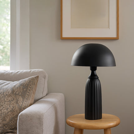 Table Lamp – Modern Matte Black Mushroom Dome Table Lamp with Ribbed Base | Minimal Bedside Desk Lighting for Luxury Contemporary Interiors