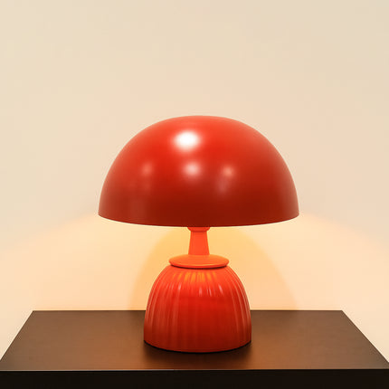 Table Lamp – Modern Coral Mushroom Dome Table Lamp with Sculpted Fluted Base | Retro Minimal Bedside Lighting for Contemporary Home Decor