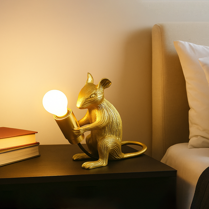 Table Lamp – Luxury Gold Mouse Table Lamp with Decorative Exposed Bulb Design | Creative Accent Lighting for Bedroom and Living Room Decor
