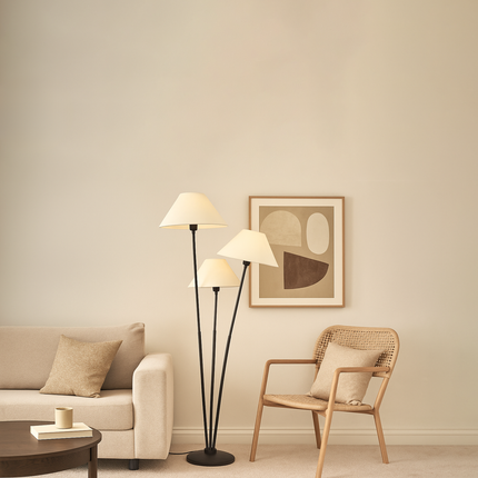 Matte Black Floor Lamp: Three Shade Design, 59" Tall black