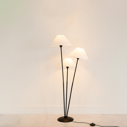 Matte Black Floor Lamp: Three Shade Design, 59" Tall black