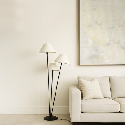 Matte Black Floor Lamp: Three Shade Design, 59" Tall black
