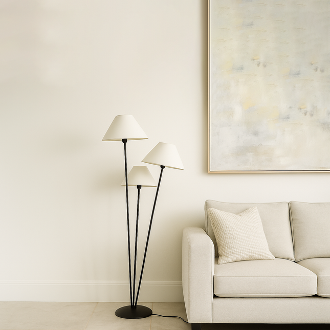 Matte Black Floor Lamp: Three Shade Design, 59" Tall black
