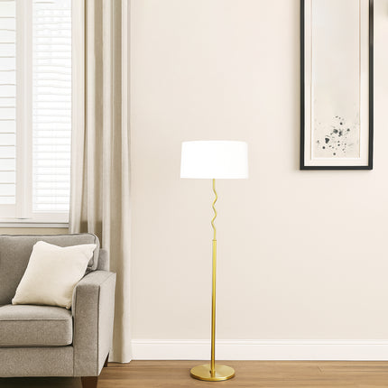 Handmade Brass Floor Lamp with White Shade: Mid Century Modern wood
