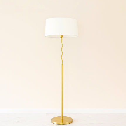 Handmade Brass Floor Lamp with White Shade: Mid Century Modern wood