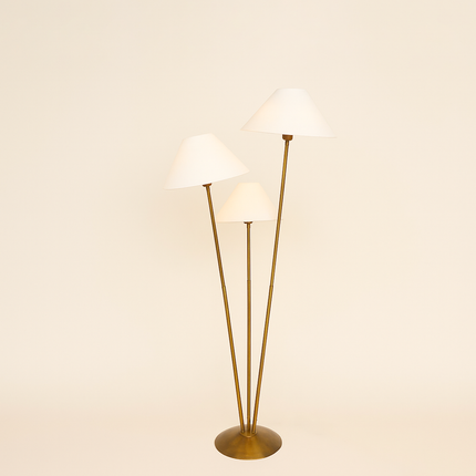 Enchanting Glow: The Brown Triple Shade Floor Lamp Wooden