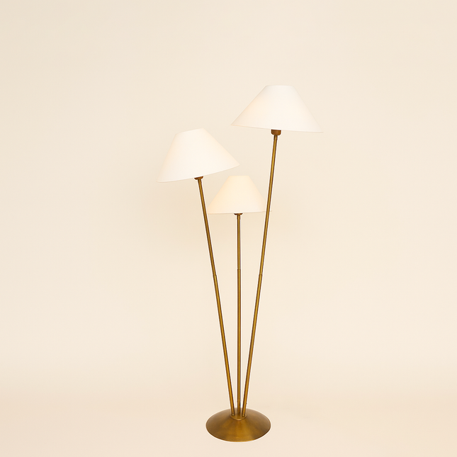 Enchanting Glow: The Brown Triple Shade Floor Lamp Wooden