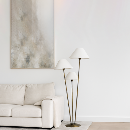 Enchanting Glow: The Brown Triple Shade Floor Lamp Wooden