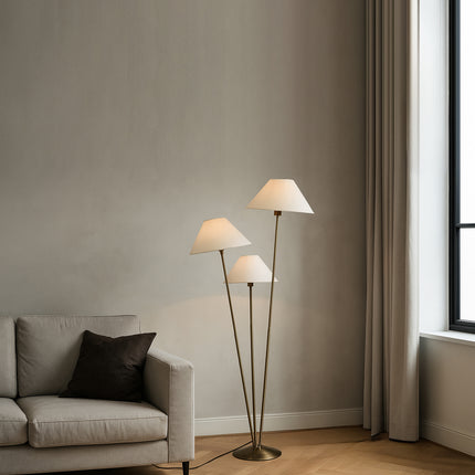 Enchanting Glow: The Brown Triple Shade Floor Lamp Wooden
