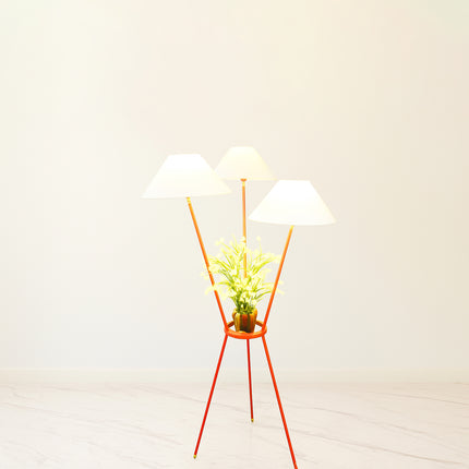 Red Tripod Floor Lamp with Three Shades: Modern Living Room Lighting Golden