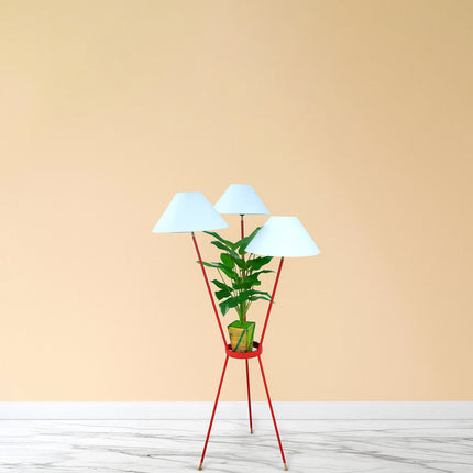 Red Tripod Floor Lamp with Three Shades: Modern Living Room Lighting Golden