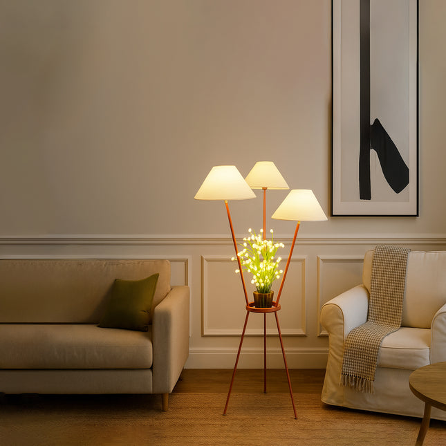 Red Tripod Floor Lamp with Three Shades: Modern Living Room Lighting Golden