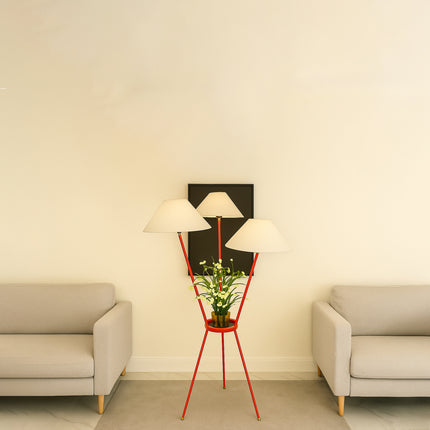 Red Tripod Floor Lamp with Three Shades: Modern Living Room Lighting Golden