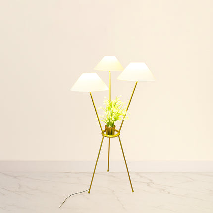 Golden Floor Lamp with Three Shades: Living Room Lighting matte black
