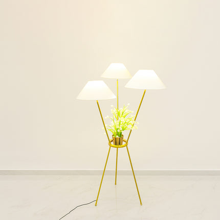 Golden Floor Lamp with Three Shades: Living Room Lighting matte black