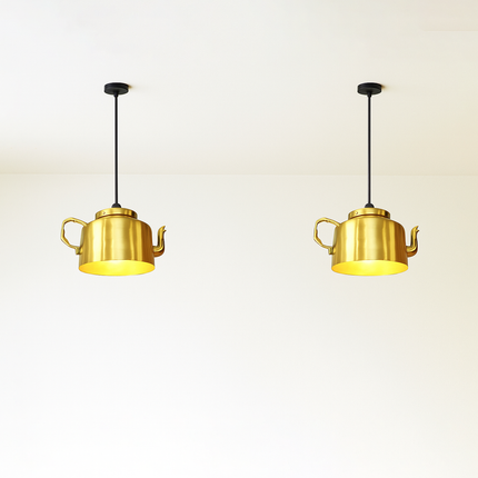 Golden Teapot Hanging Light - Quirky Kitchen Island Lighting golden