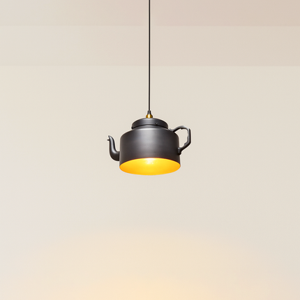 Matte Black Teapot Hanging Light: Quirky Kitchen Lighting matte black