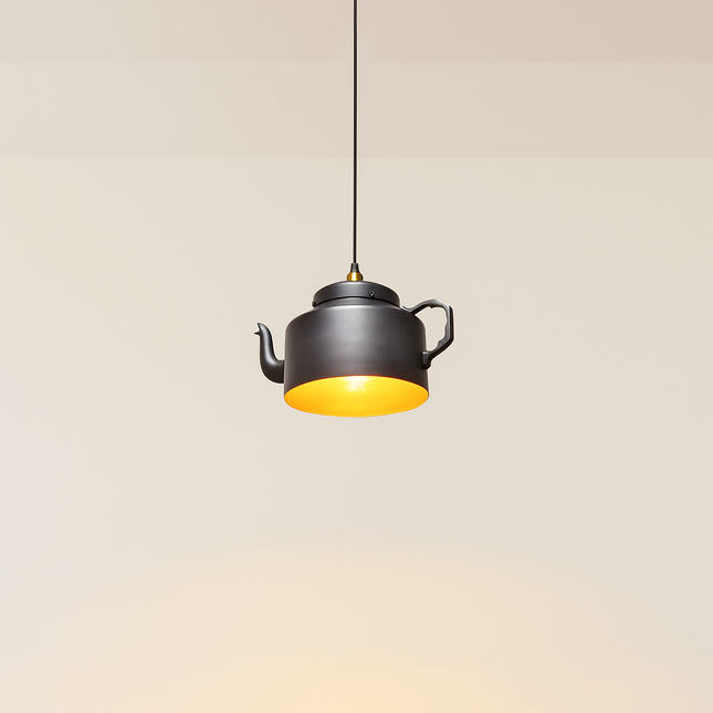 Matte Black Teapot Hanging Light: Quirky Kitchen Lighting matte black