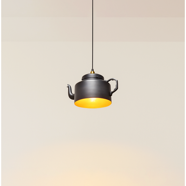 Matte Black Teapot Hanging Light: Quirky Kitchen Lighting matte black