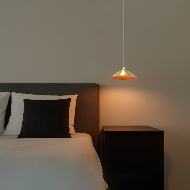 Golden Aluminum Pendant Light: Handmade Accent Lamp with Plug-In Cord golden